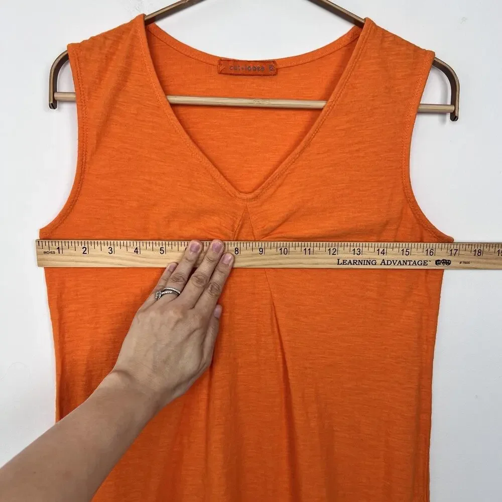 CUT LOOSE‎ XS Linen Cotton Jersey Tuck Shift Dress Orange Sleeveless Lagenlook